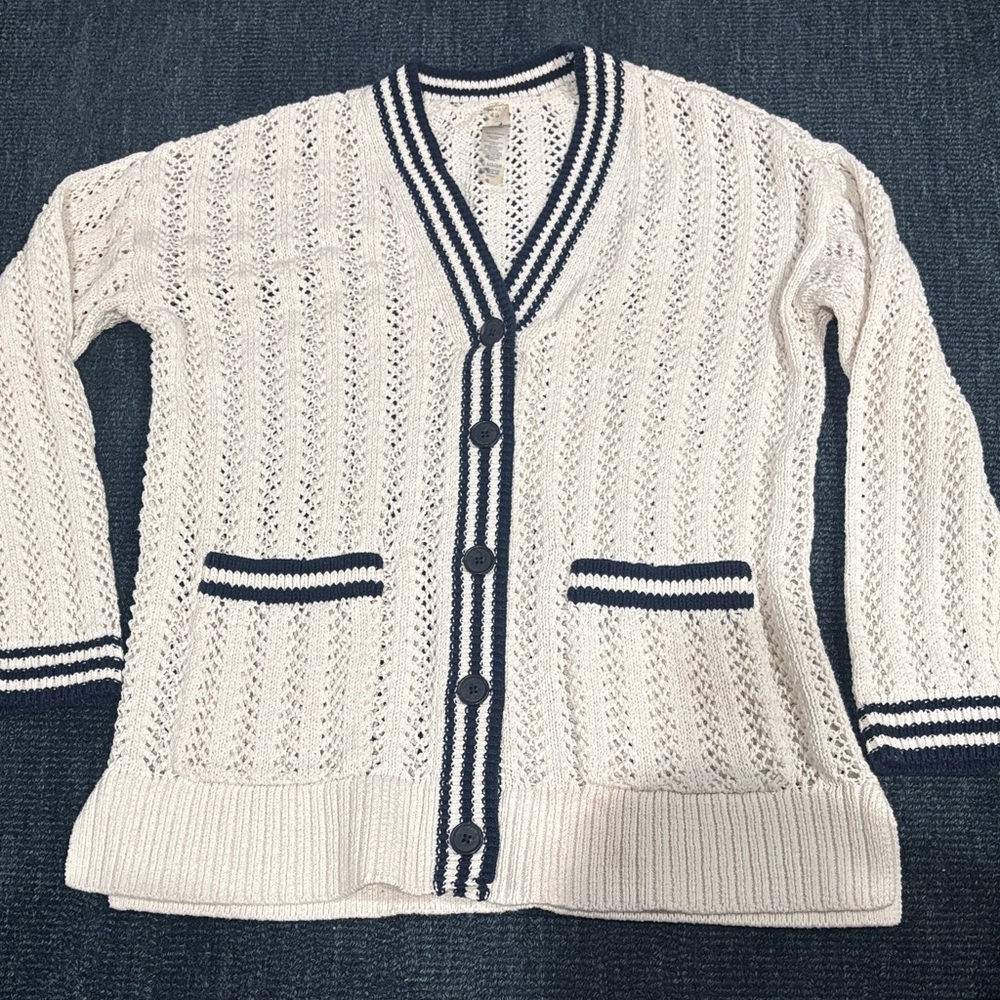 Lou & Grey Cream Cardigan with Navy Trim
